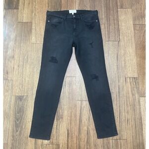 NWT $228 Current Elliott The Ankle Skinny Overdye Black Destroy Jeans - Size 32
